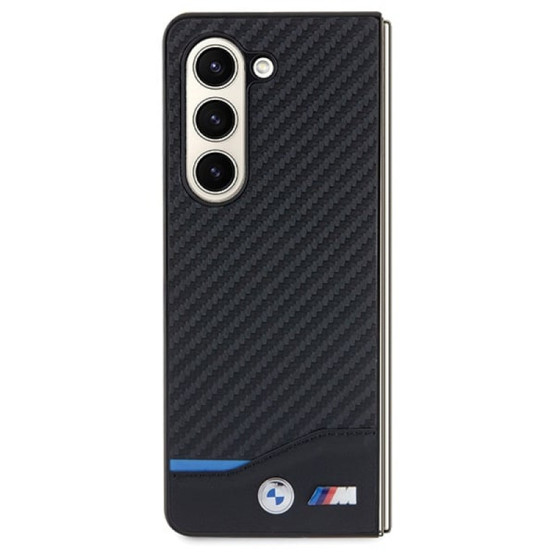 BMW BMHCZFD522NBCK Leather Carbon Hardcase do Samsung Galaxy Z Fold5, czarny