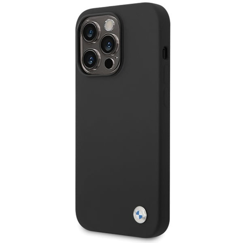 BMW BMHCP15LSILBK Apple iPhone 15 Pro etui silikonowe z metalowym logo, czarne
