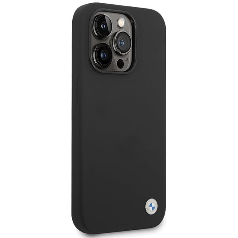 BMW BMHCP15LSILBK Apple iPhone 15 Pro etui silikonowe z metalowym logo, czarne