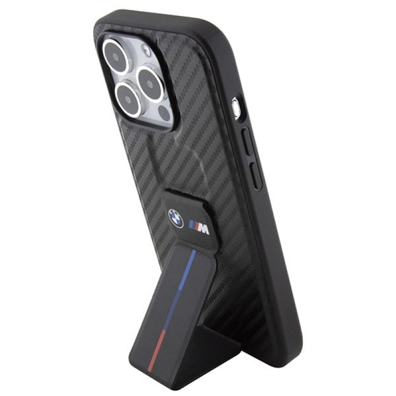 BMW BMHCP15LGSPCCK Apple iPhone 15 Pro etui twarde Grip Stand Smooth & Carbon, czarny
