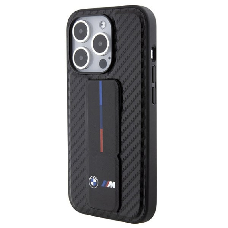 BMW BMHCP15LGSPCCK Apple iPhone 15 Pro etui twarde Grip Stand Smooth & Carbon, czarny