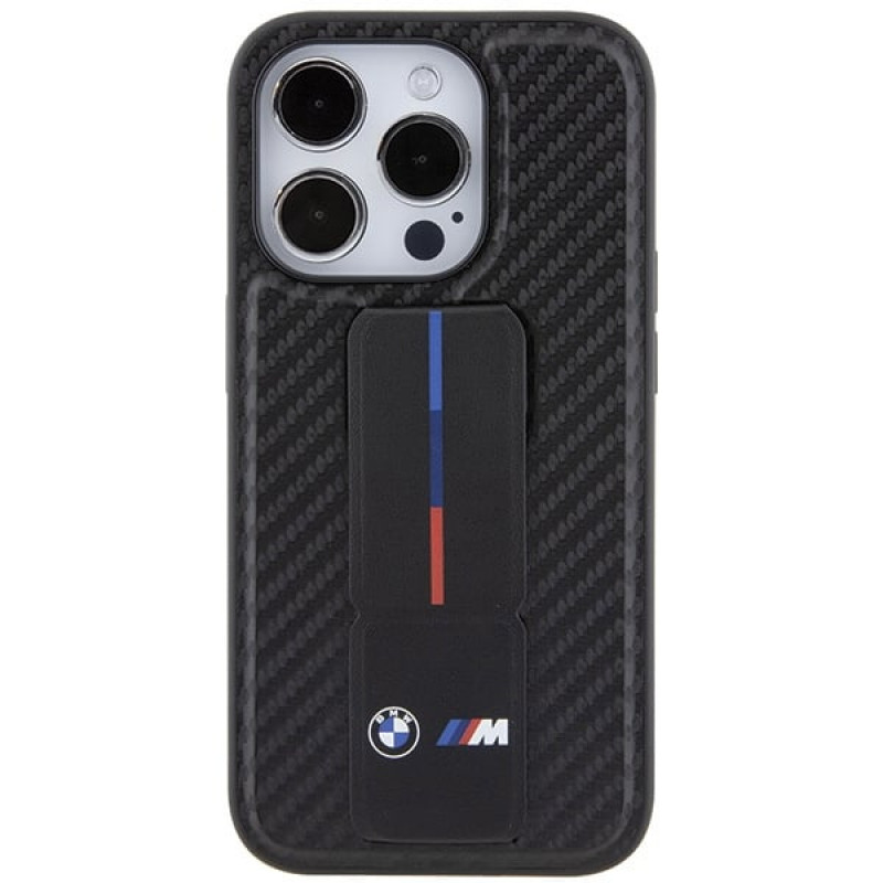 BMW BMHCP15LGSPCCK Apple iPhone 15 Pro etui twarde Grip Stand Smooth & Carbon, czarny