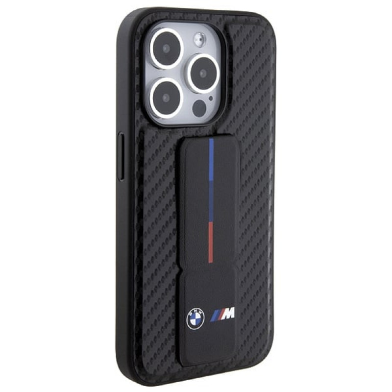 BMW BMHCP15LGSPCCK Apple iPhone 15 Pro etui twarde Grip Stand Smooth & Carbon, czarny