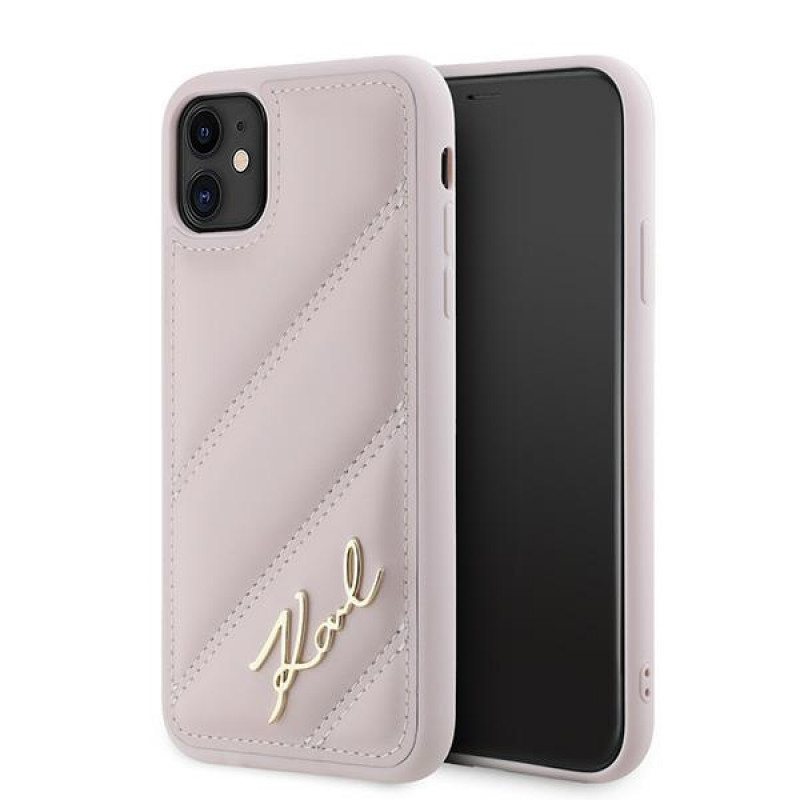 Karl Lagerfeld KLHCN61PQDSMGP Apple iPhone 11 / XR etui twarde Diagonal Quilted Script, różowy