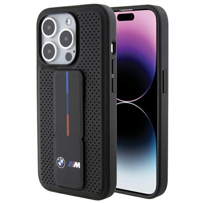 BMW BMHCP15LGSPPRK Apple iPhone 15 Pro etui twarde Grip Stand Smooth & Perforated, czarny