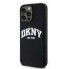 DKNY Apple iPhone 15 Pro Max etui twarde Liquid Silicone White Printed Logo MagSafe, czarny