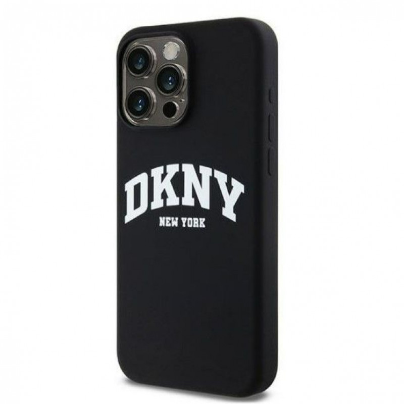 DKNY Apple iPhone 15 Pro Max etui twarde Liquid Silicone White Printed Logo MagSafe, czarny
