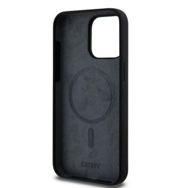 DKNY Apple iPhone 15 Pro Max etui twarde Liquid Silicone White Printed Logo MagSafe, czarny