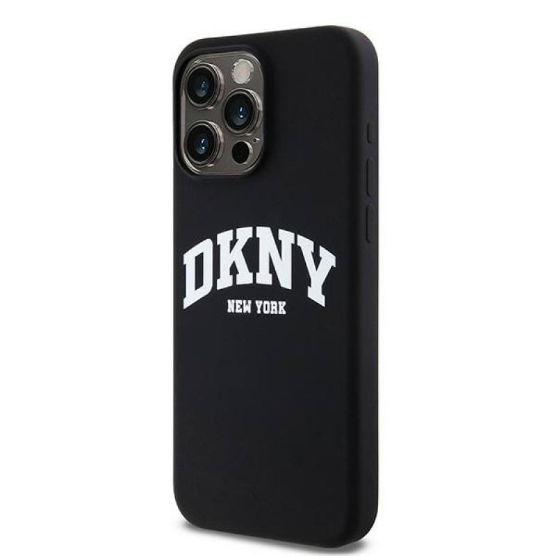 DKNY Apple iPhone 15 Pro Max etui twarde Liquid Silicone White Printed Logo MagSafe, czarny