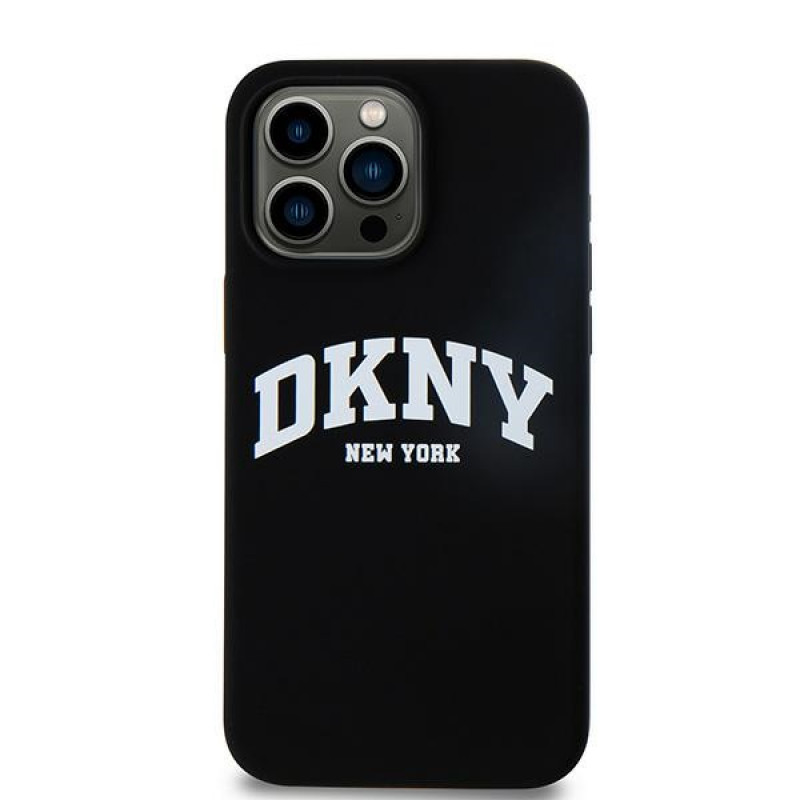 DKNY Apple iPhone 15 Pro Max etui twarde Liquid Silicone White Printed Logo MagSafe, czarny