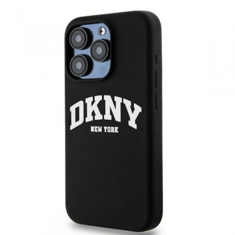 DKNY Apple iPhone 14 Pro etui twarde Liquid Silicone White Printed Logo MagSafe, czarny