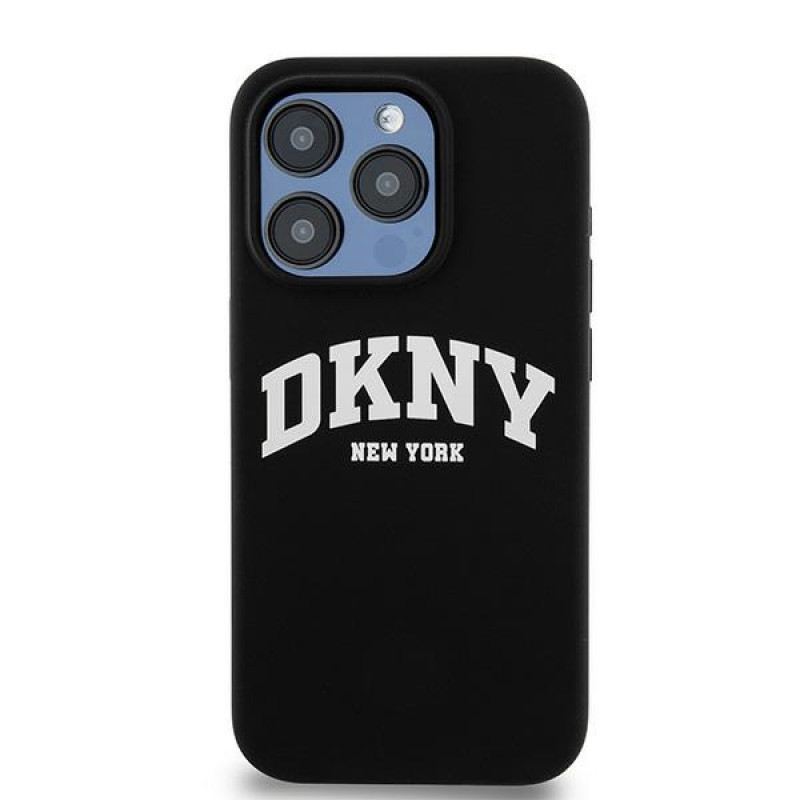 DKNY Apple iPhone 14 Pro etui twarde Liquid Silicone White Printed Logo MagSafe, czarny