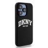 DKNY Apple iPhone 14 Pro etui twarde Liquid Silicone White Printed Logo MagSafe, czarny