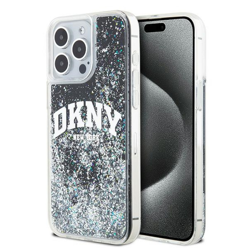 DKNY Apple iPhone 15 Pro Max etui twarde Liquid Glitter Big Logo, czarny