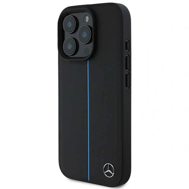 Mercedes MEHMP16L23RURBK Apple iPhone 16 Pro etui twarde MB Blue Line Leather MagSafe, czarny
