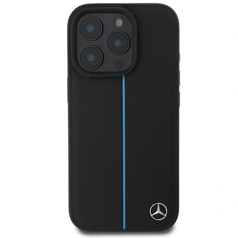 Mercedes MEHMP16L23RURBK Apple iPhone 16 Pro etui twarde MB Blue Line Leather MagSafe, czarny