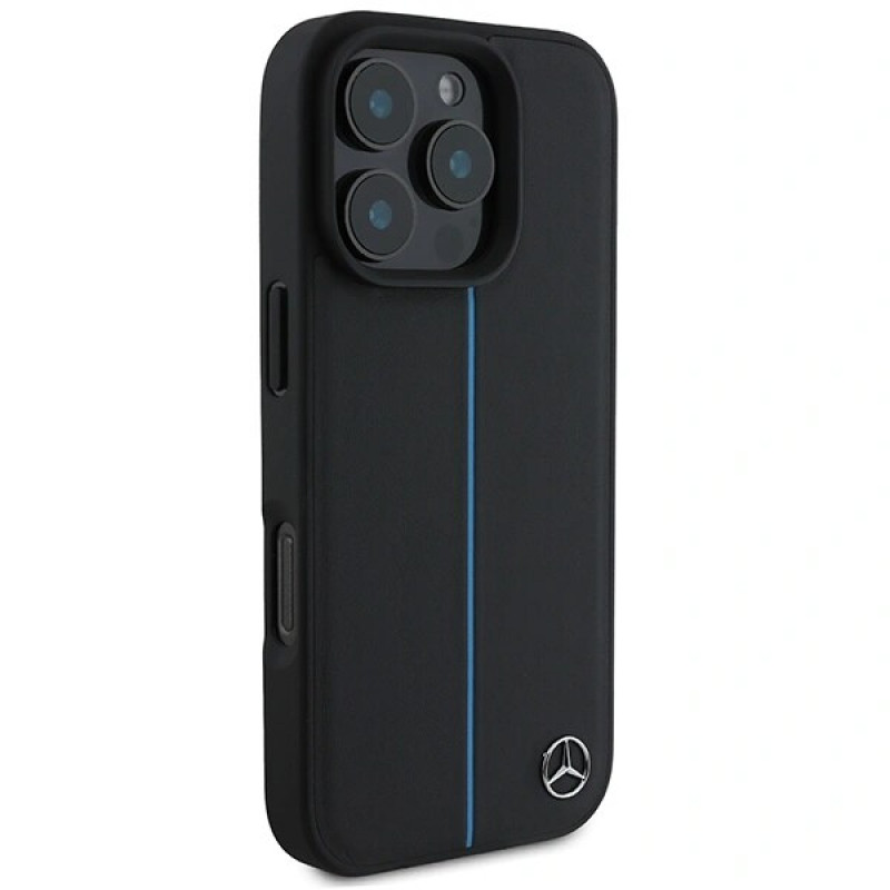 Mercedes MEHMP16L23RURBK Apple iPhone 16 Pro etui twarde MB Blue Line Leather MagSafe, czarny