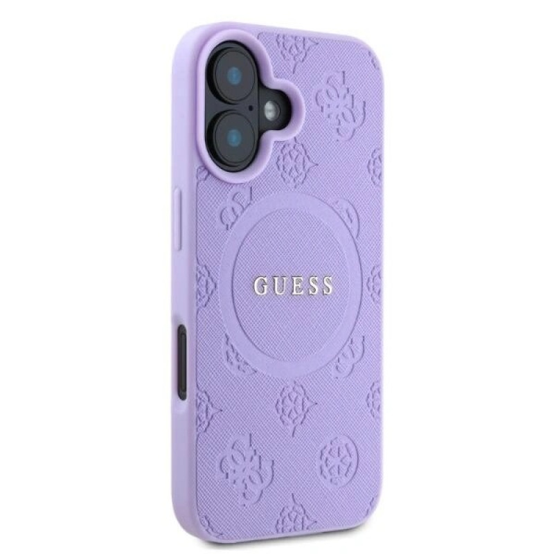 Etui MagSafe Guess Saffiano Peony Stamp dla Apple iPhone 16, fioletowe