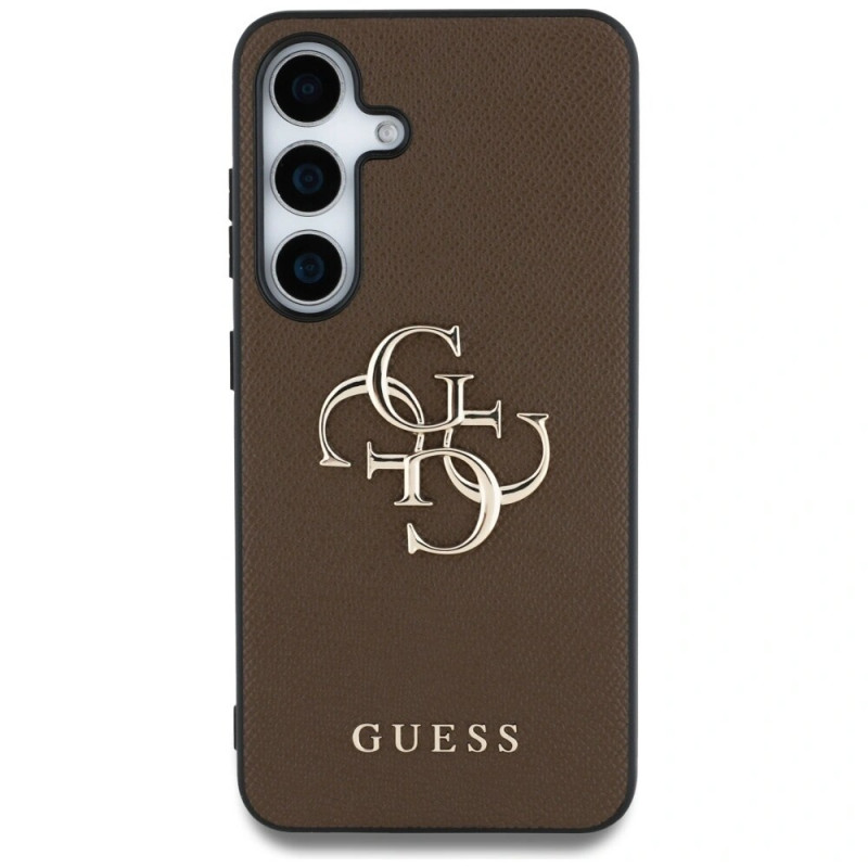 Guess Grained Big 4G Logo Small Classic Logo twarde etui na Samsung Galaxy S25+, brązowe