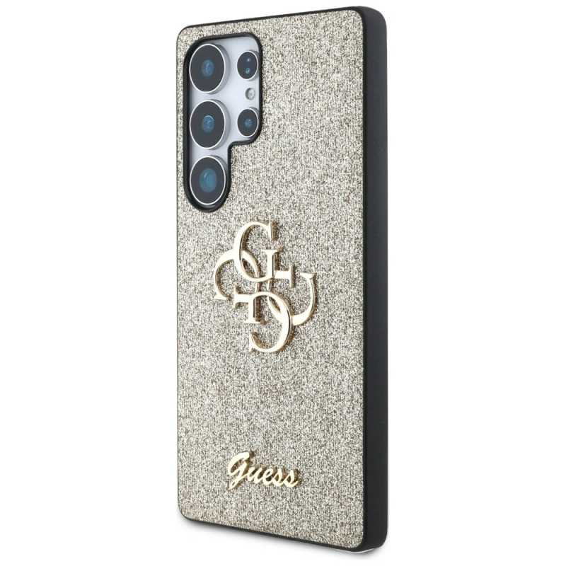 Guess Fixed Glitter Big 4G Metal Logo twarde etui na Samsung Galaxy S25 Ultra, złote