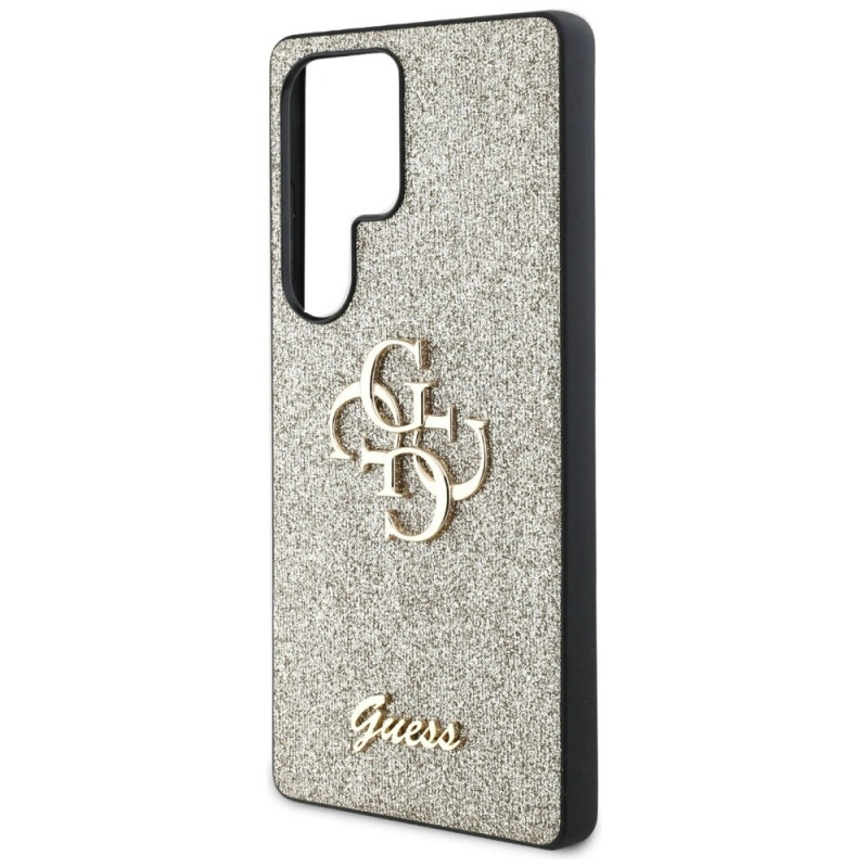 Guess Fixed Glitter Big 4G Metal Logo twarde etui na Samsung Galaxy S25 Ultra, złote