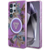 Etui MagSafe Guess Glitter Flowers Triangle Buttons do Samsung Galaxy S25 Ultra, fioletowe