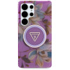 Etui MagSafe Guess Glitter Flowers Triangle Buttons do Samsung Galaxy S25 Ultra, fioletowe