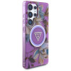 Etui MagSafe Guess Glitter Flowers Triangle Buttons do Samsung Galaxy S25 Ultra, fioletowe