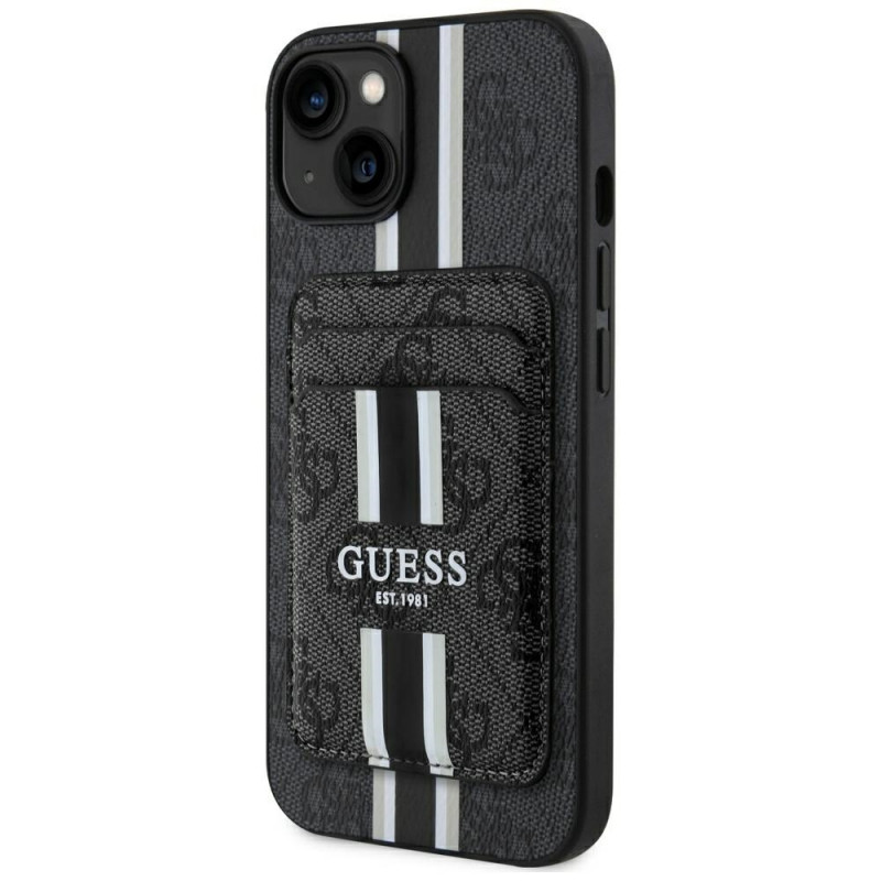 Etui Guess 4G Stripes MagSafe Wallet dla Apple iPhone 15, czarne