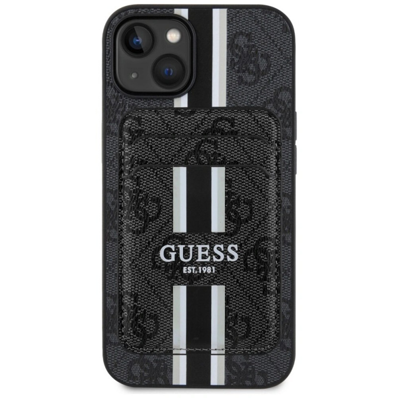 Etui Guess 4G Stripes MagSafe Wallet dla Apple iPhone 15, czarne