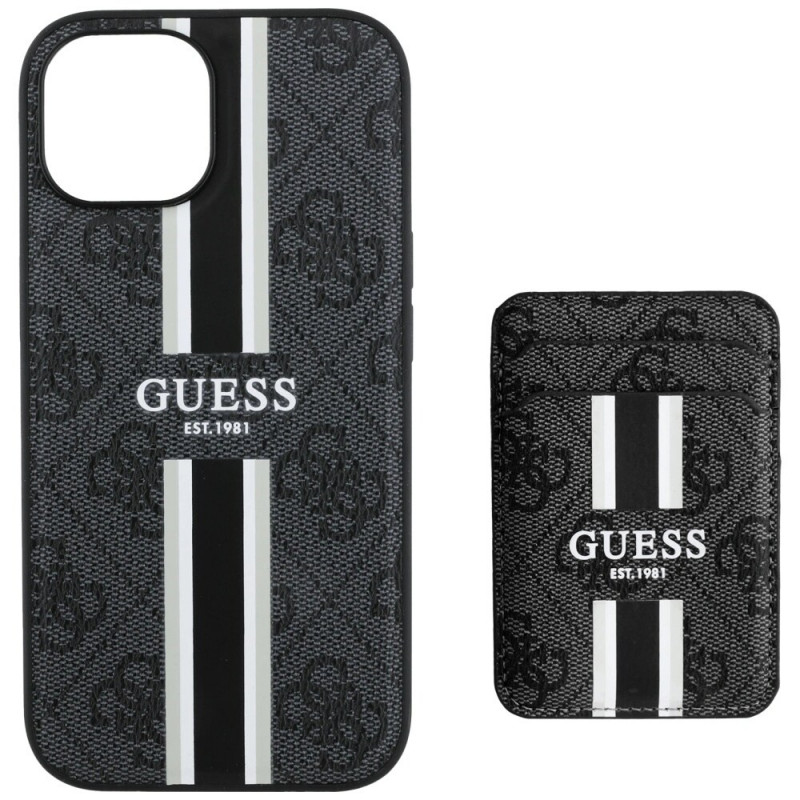 Etui Guess 4G Stripes MagSafe Wallet dla Apple iPhone 15, czarne
