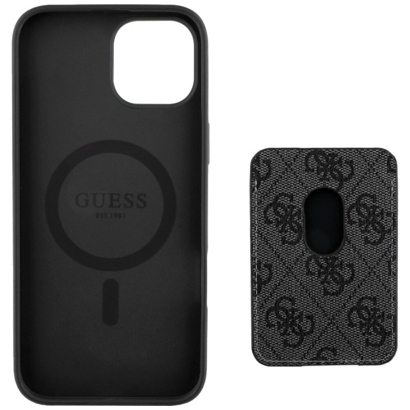 Etui Guess 4G Stripes MagSafe Wallet dla Apple iPhone 15, czarne