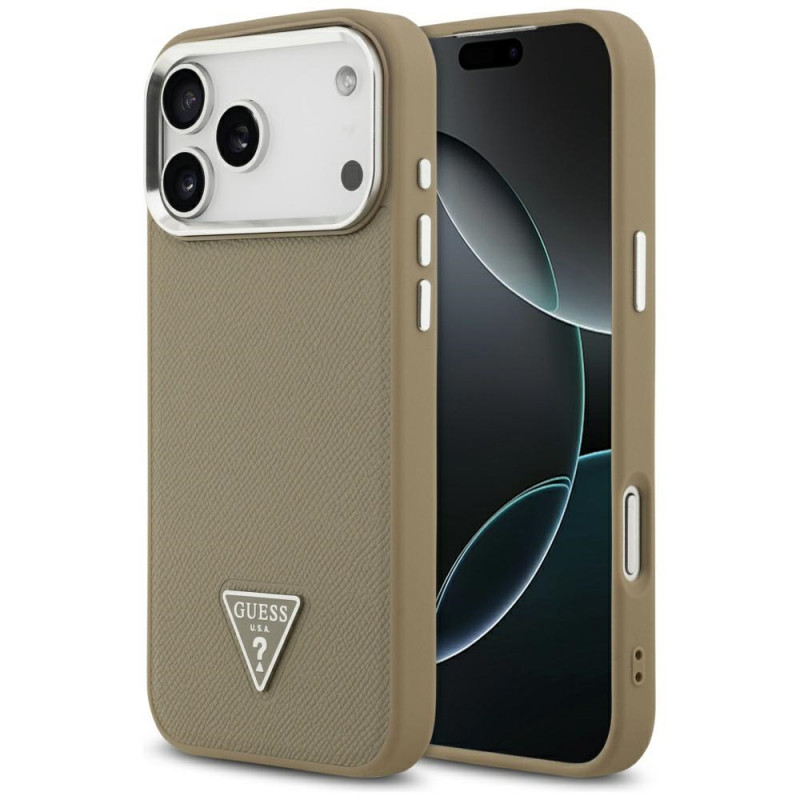Guess Grained Triangle Logo MagSafe twarde etui na Apple iPhone 17 Pro Max, brązowe