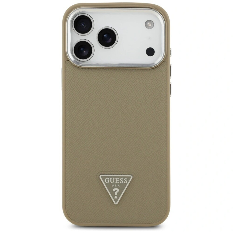 Guess Grained Triangle Logo MagSafe twarde etui na Apple iPhone 17 Pro Max, brązowe