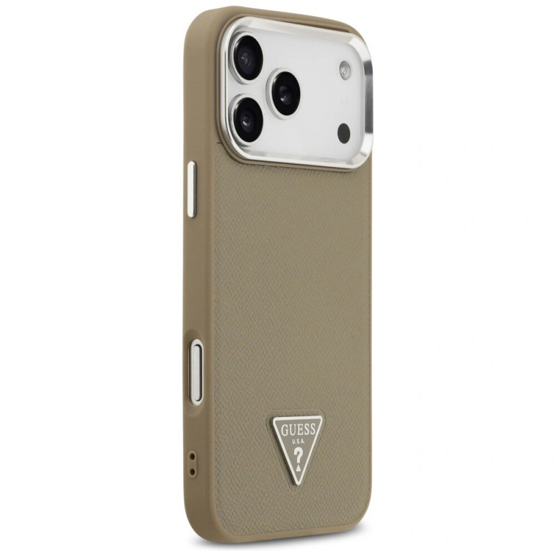 Guess Grained Triangle Logo MagSafe twarde etui na Apple iPhone 17 Pro Max, brązowe