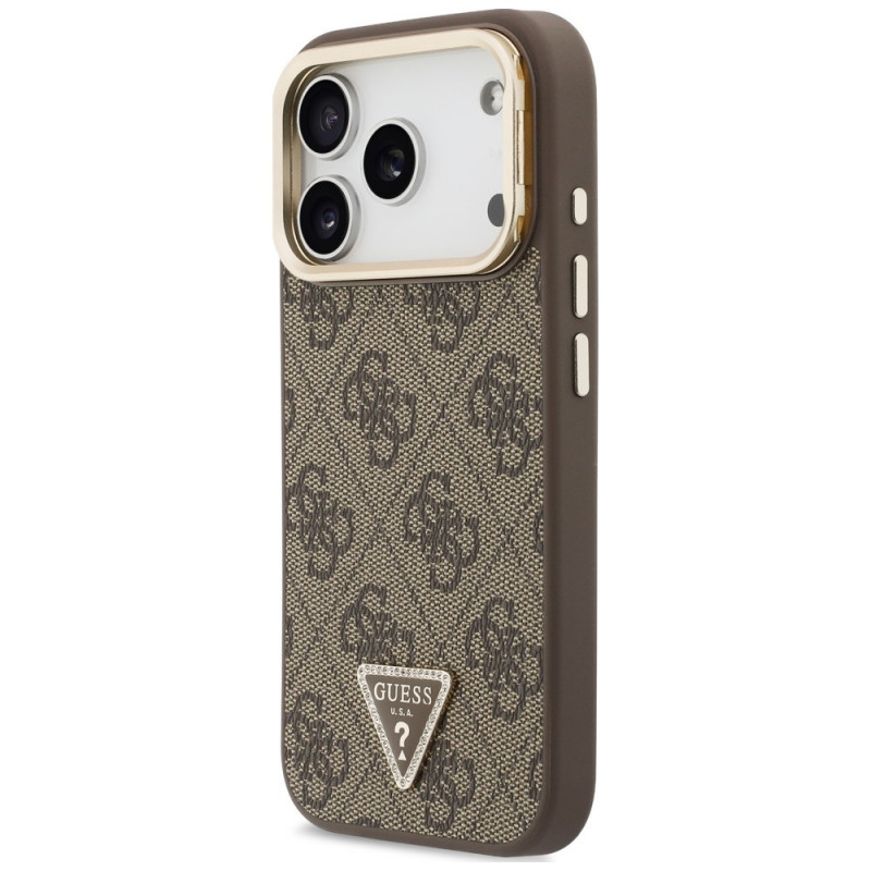 Etui MagSafe Guess 4G PU Triangle Logo & Stand Camera dla Apple iPhone 18 Pro Max / 17 Pro Max, brązowe