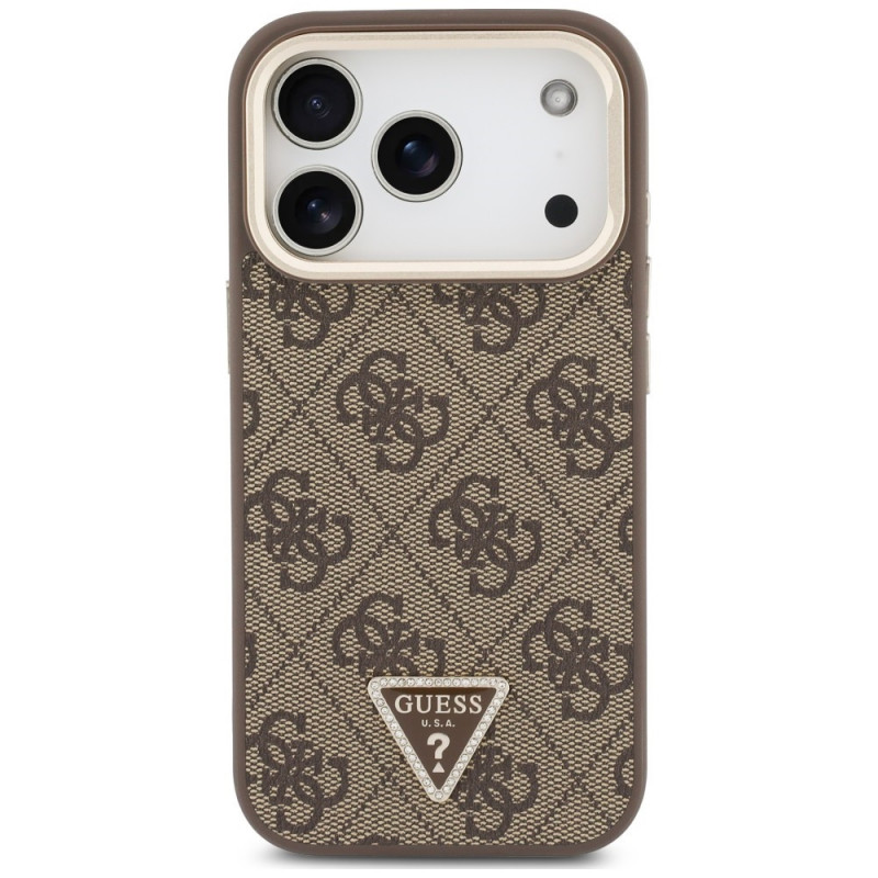 Etui MagSafe Guess 4G PU Triangle Logo & Stand Camera dla Apple iPhone 18 Pro Max / 17 Pro Max, brązowe