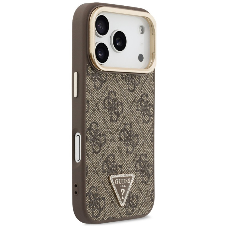 Etui MagSafe Guess 4G PU Triangle Logo & Stand Camera dla Apple iPhone 18 Pro Max / 17 Pro Max, brązowe