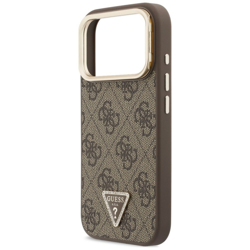 Etui MagSafe Guess 4G PU Triangle Logo & Stand Camera dla Apple iPhone 18 Pro Max / 17 Pro Max, brązowe