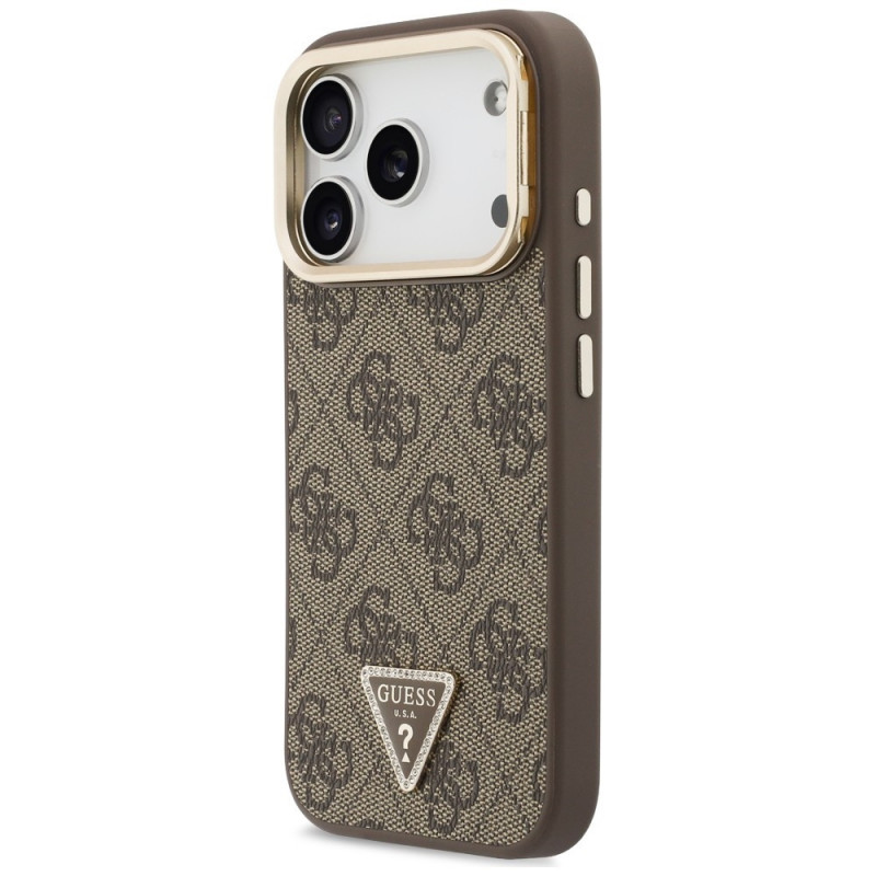 Guess 4G PU Triangle Logo & Stand Camera MagSafe etui na Apple iPhone 18 Pro / 17 Pro, brązowe