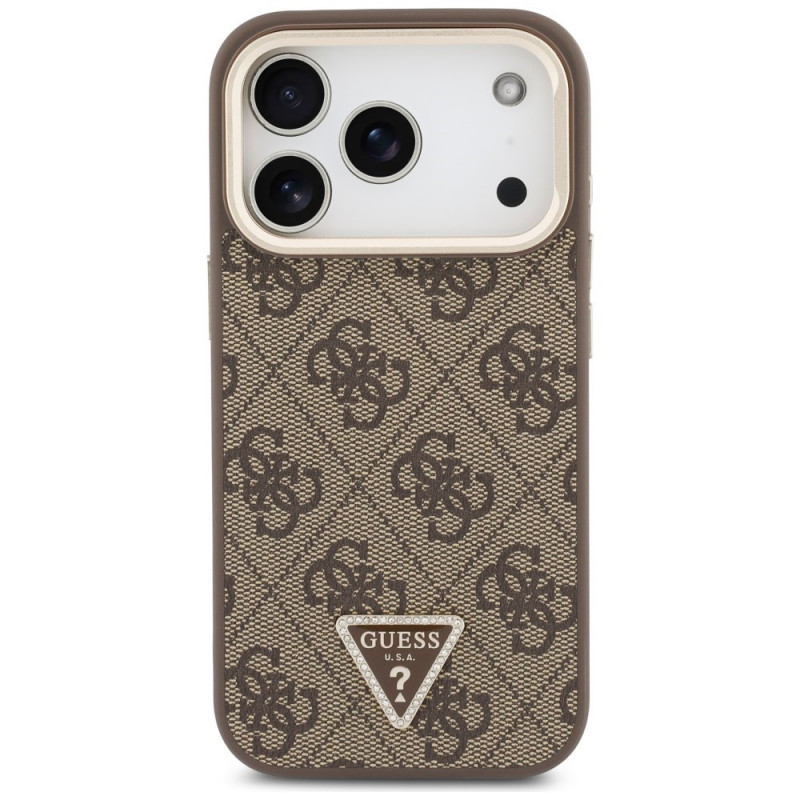 Guess 4G PU Triangle Logo & Stand Camera MagSafe etui na Apple iPhone 18 Pro / 17 Pro, brązowe