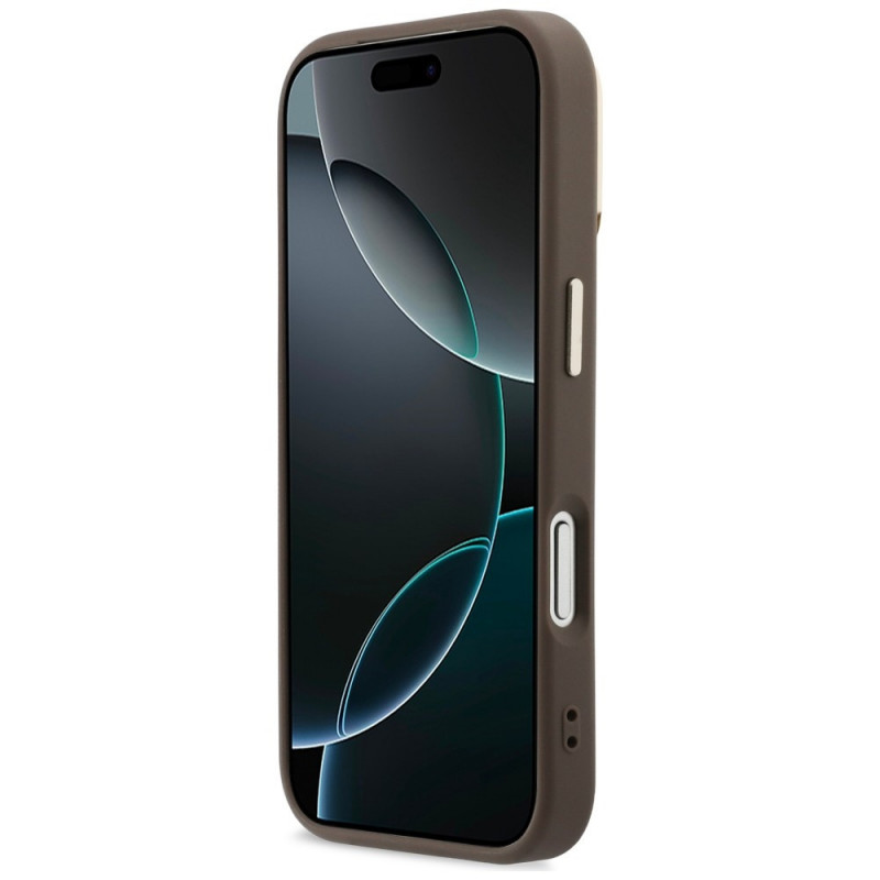 Guess 4G PU Triangle Logo & Stand Camera MagSafe etui na Apple iPhone 18 Pro / 17 Pro, brązowe