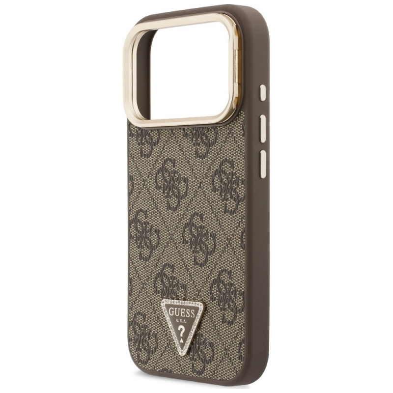 Guess 4G PU Triangle Logo & Stand Camera MagSafe etui na Apple iPhone 18 Pro / 17 Pro, brązowe