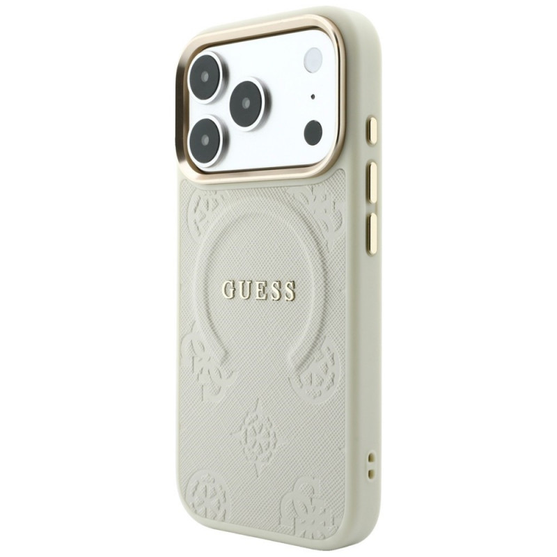 Etui ochronne Guess Saffiano Peony & Ring MagSafe dla Apple iPhone 18 Pro / 17 Pro, beżowe