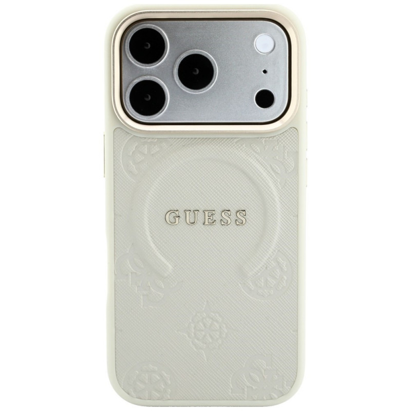 Etui ochronne Guess Saffiano Peony & Ring MagSafe dla Apple iPhone 18 Pro / 17 Pro, beżowe