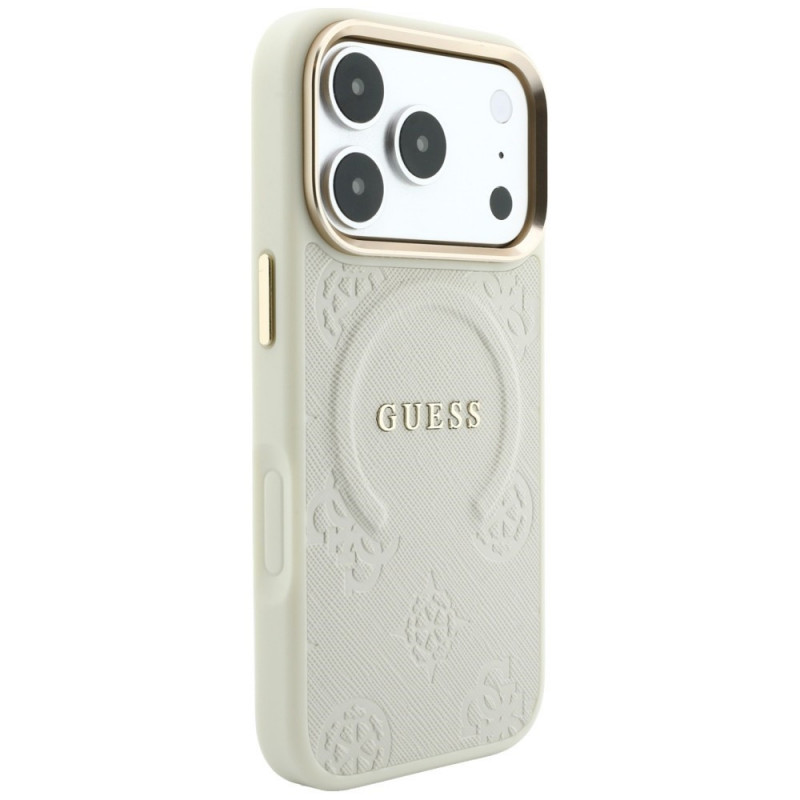 Etui ochronne Guess Saffiano Peony & Ring MagSafe dla Apple iPhone 18 Pro / 17 Pro, beżowe