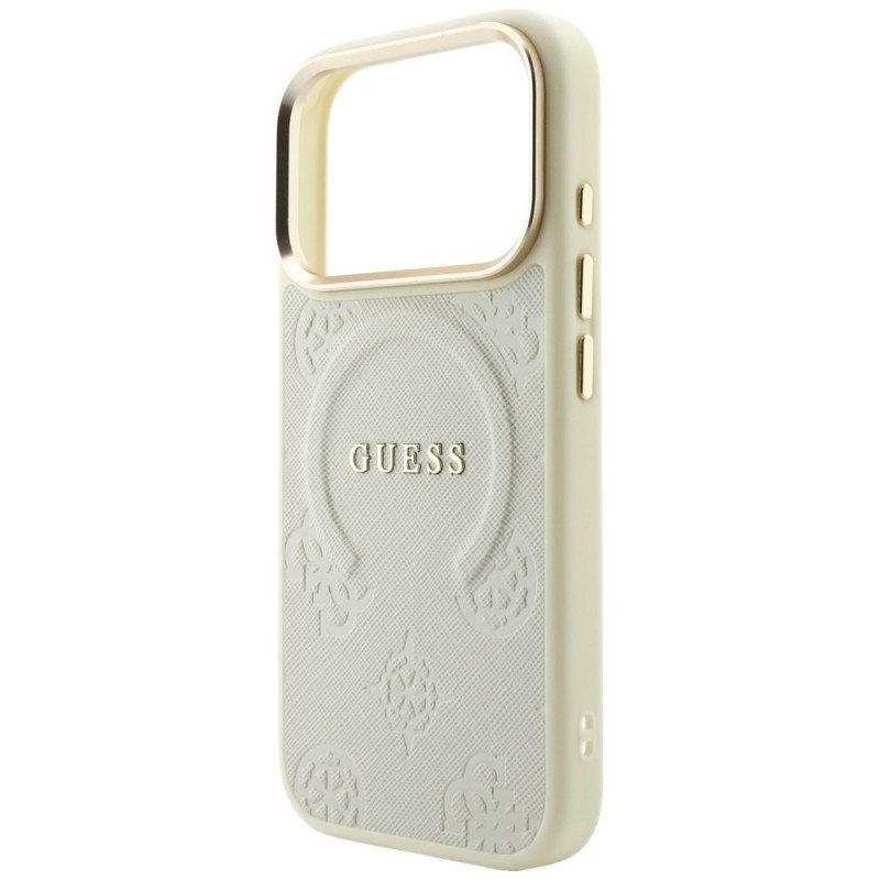 Etui ochronne Guess Saffiano Peony & Ring MagSafe dla Apple iPhone 18 Pro / 17 Pro, beżowe