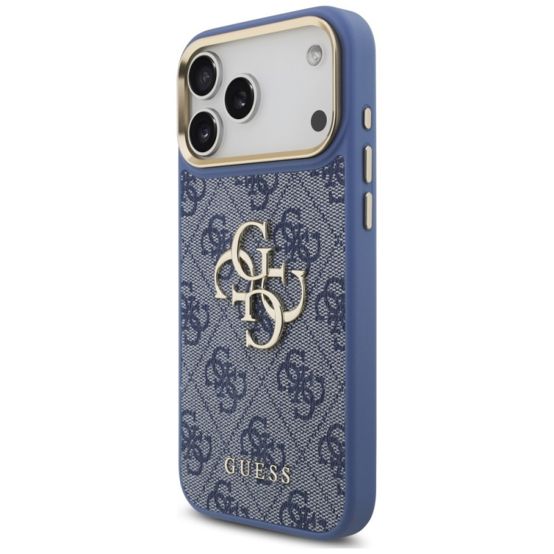 Guess 4G Big 4G Classic Logo Big Strap Metal Buttons etui z paskiem na Apple iPhone 18 Pro Max / 17 Pro Max, niebieskie