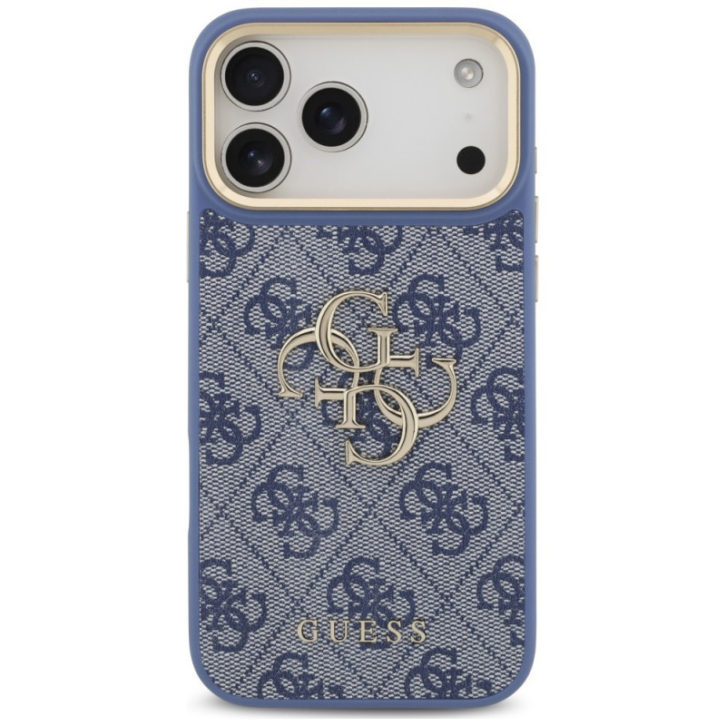 Guess 4G Big 4G Classic Logo Big Strap Metal Buttons etui z paskiem na Apple iPhone 18 Pro Max / 17 Pro Max, niebieskie