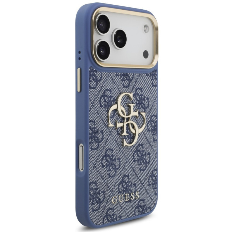 Guess 4G Big 4G Classic Logo Big Strap Metal Buttons etui z paskiem na Apple iPhone 18 Pro Max / 17 Pro Max, niebieskie